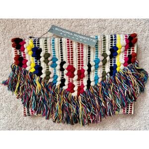 NWT Sondra Roberts Squared Fringe BoHo Envelope Purse Woven Bagette Clutch